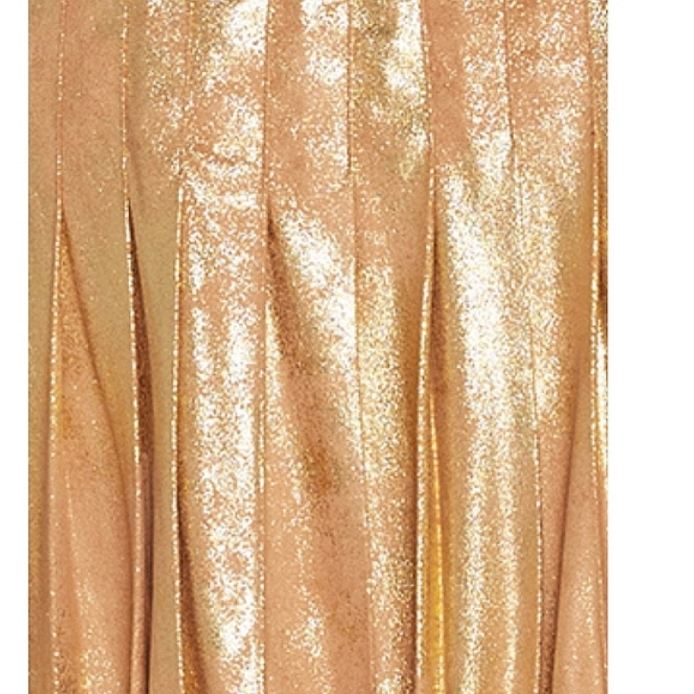 🎉9xHP🎉 ✨ NWOT Metallic Gold Faux Suede Pleated Midi Skirt - Picture 4 of 6